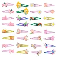 32 PCS Toddler Girls Snap Clips, Lovely Unicorn Rabbit Hair Clip for Kids Cute Rainbow Metal Snap Hair Pins love Heart Kids Butterfly Hair Clips for Girls