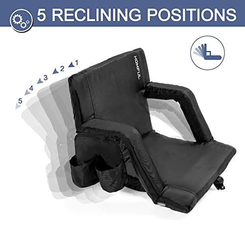 Homful Folding Stadium Seats For Bleachers With Lumbar And Back Support Portable Reclining Stadium Chairs With Padded Cushion Seats For Sporting Outdoor Camping Beach Concerts Picnic Bleacher Black #TOP2