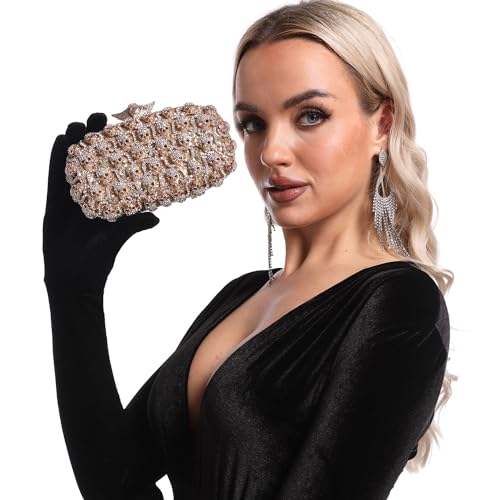 Image of Boutique De FGG Skull Crystal Clutch Purse for Women Formal Rhinestone Clutch Evening Bag Halloween Minaudiere Handbag,Mini