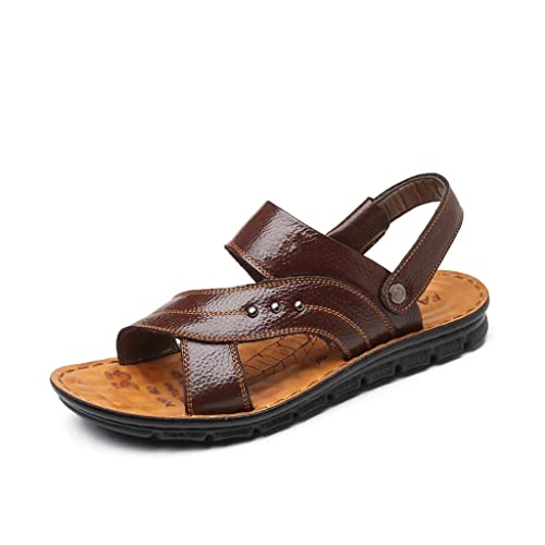 Men's Casual Beach Shoes Leather Breathable Sandals Mens Roman Sandals Leather Sandals(44)