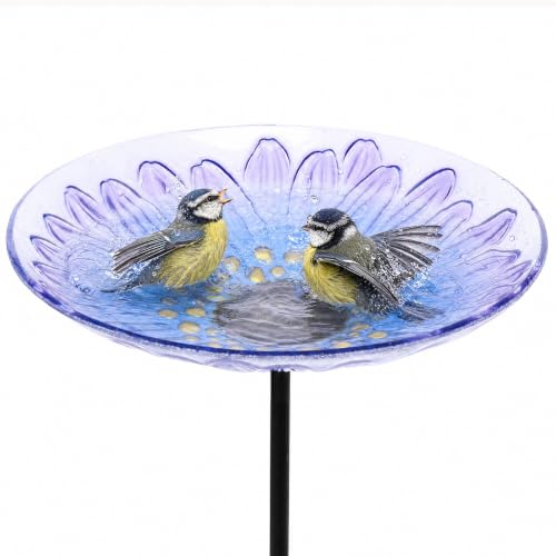 MUMTOP Bird Baths for Outdoors, Glass BirdBaths Metal Stake for Lawn Decor