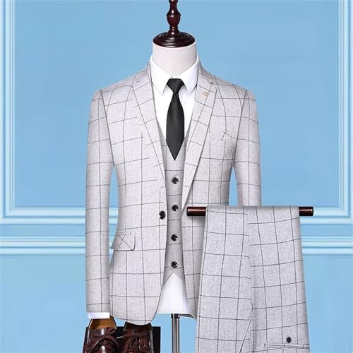 Men's 3 Piece Plaid Suit Check Single Breasted One Button Blazer Set Vintage Formal Dress Party Jacket Vest Pants2