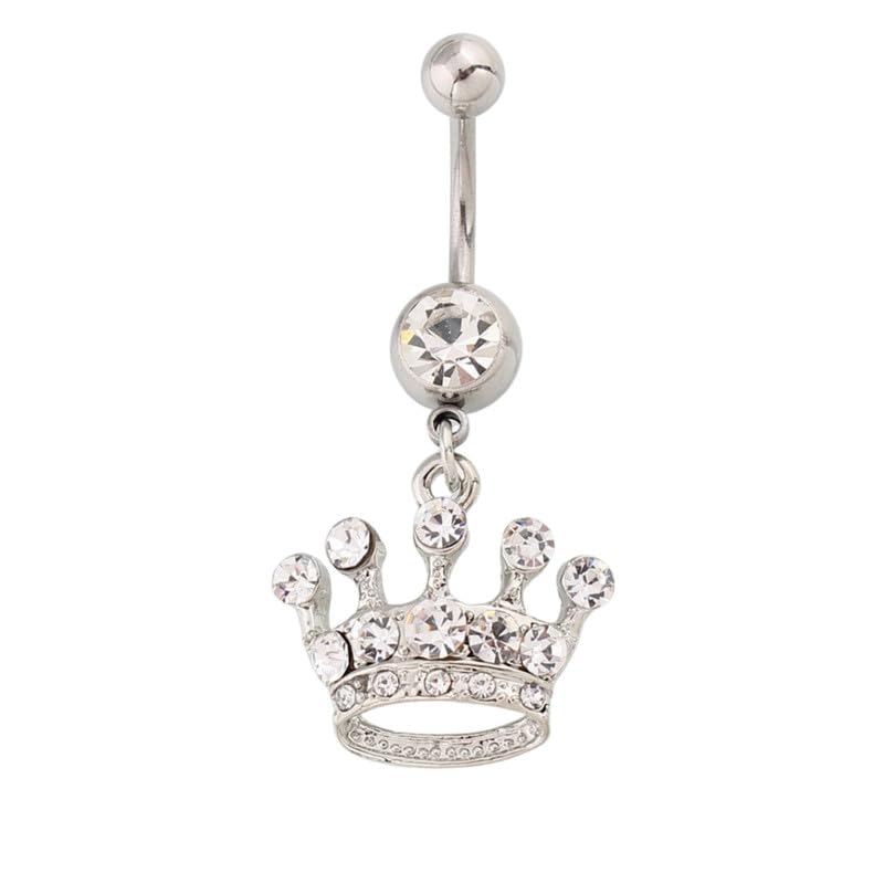 carl vinson White Diamond Crown Belly Button Ring | Stainless Steel Curved Rod Body Piercing Jewelry for Women-picture-48
