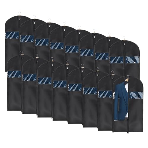 Image of Univivi 16 Pack Suit Garment Bag for Men, 40-Inch Suit Cover Bag Garment Bag for Multiple Suits for Closet Storage with Clear Window for Suit Jacket, Skirt, Shirt and Coat, Black, UN0755