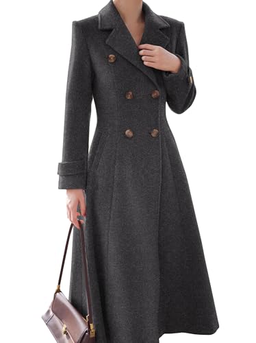 Image of IDEALSANXUN Womens Long Wool Coat Fall Winter Double Breasted Trench Coat Peacoat Jackets