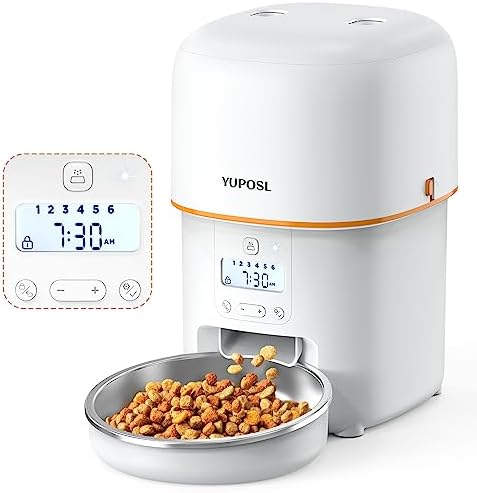 Yuposl Automatic Cat Feeders - 8cup/68oz for Pets, Timed Automatic Pet Feeder with Over 180-day Battery Life, Automatic Dog Feeder 1-6 Meals Control, Cat Food Dispenser Freshness Dry Food