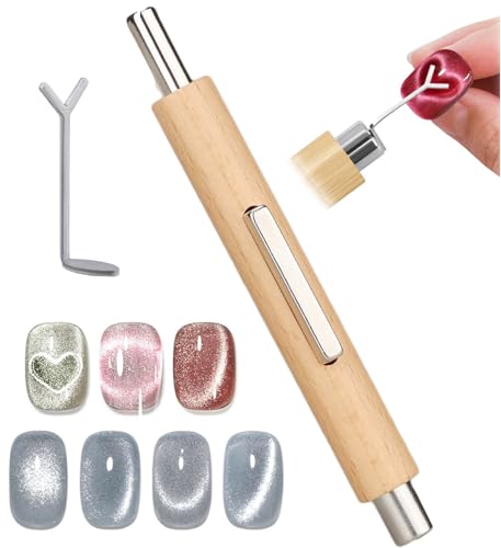 マグネットネイル 3in1 3way ハート形の鉄片付き 強力磁石スティック 木製 キャッツアイジェル UV/LED対応 プロ用 サロン級 3D猫目効果 簡単DIY セルフネイルアート 自宅・サロン兼用 (A)