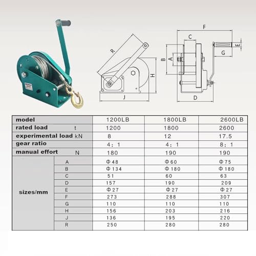 Winche manual de 2600 lbs con cable de acero 30 m miniatura 7
