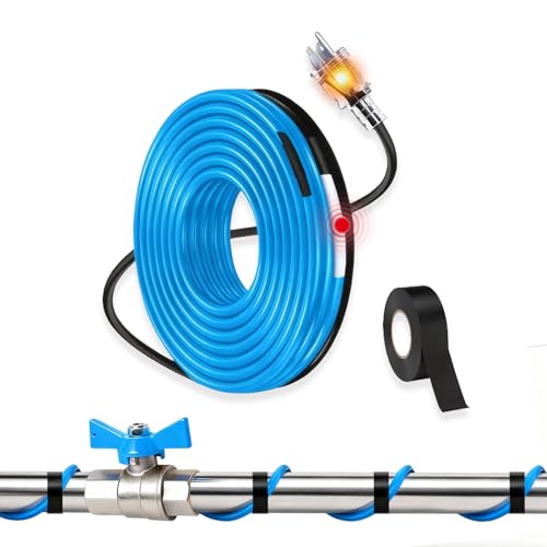 Methuker 24Ft 120V Heat Cable for Pipes Freeze Protection Self-Regulating Heating Tape for Water Pipes on Metal and Plastic Pipes Frost Protection for RV Drain Sewer Keeps Water Flowing at -40F