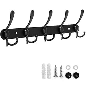 TXErfolg Black Wall Mounted Hook Rack 5 Hooks Coat Rack Wall Mounted with Screws Heavy Duty Coat Hooks for Wall Mounted…