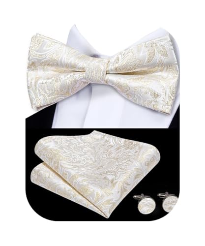 Image of Hi-Tie Bow Ties for Men Pre-Tied Pocket Square with Cufflinks Mens Bowtie Sets for Wedding Formal Party