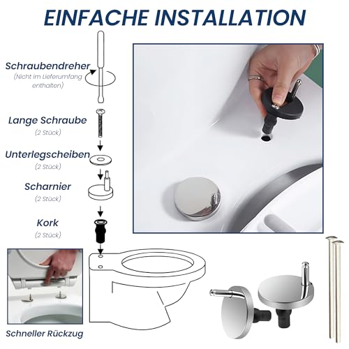 TOREOKO WC Sitz mit Absenkautomatik Rund Weiß – Toilettendeckel O-Form bis 200 kg – Klodeckel Softclose mit Befestigung – Inkl. 10 Einweg-Toilettenauflagen – Universalgröße Badezimmer