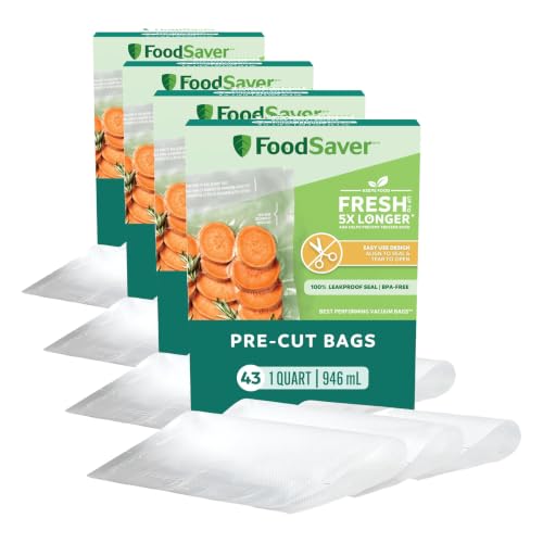 Image of FoodSaver Quart Pre-Cut Vacuum Seal and Easy Use Storage Bags, Align to Seal and Tear to Open Vacuum Sealer Storage, Quart (43 Bags) (Pack of 4)