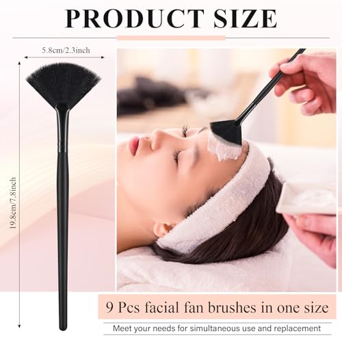 Image of 9 Pieces Facial Fan Mask Brushes, Soft Facial Applicator Brushes Tools for Peel Glycolic Makeup for Mud Cream(Full Black)