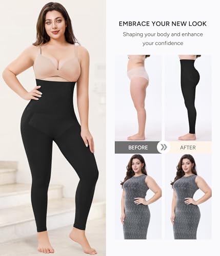 Nebility Tummy Control Shapewear for Women Butt Lifting Shapewear Thigh Slimmer High Waisted Body Shaper Girdles (Black,XX-Large)
