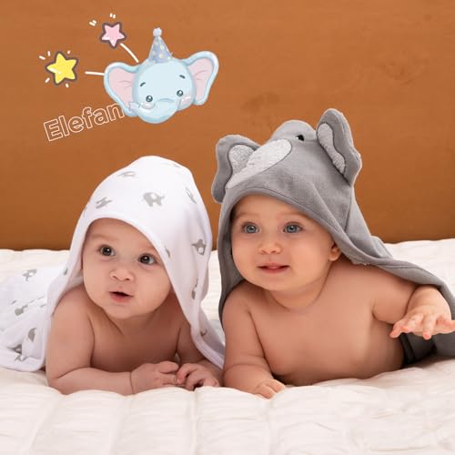 momcozy Baby Badetuch Set, 8-teiliges Babyhandtuch Set, 2X Baby Kapuzenhandtuch 76X76 cm und 6X Baby Waschlappen 24x24cm… – Ansicht 6