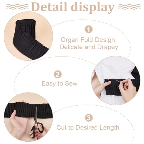 FINGERINSPIRE 5 Yards Ruffled Lace Trims Ribbon 3-1/4 Inch Wide Black Polyester Chiffon Fabric Lace Pleated Gathered Fabric Ribbon for Garment Extender and Craft Sewing Bridal Wedding Decorations by FINGERINSPIRE - Image 3