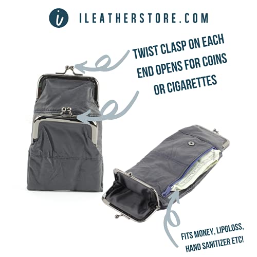 Leather Impressions Sturdy Cigarette Case - Make a Fashion Statement with The Elegant Cigarette Holder Featuring Dual Twist Clasp and a Zipper Pocket, Classic Long-Lasting Lighter Holder (Brown)3