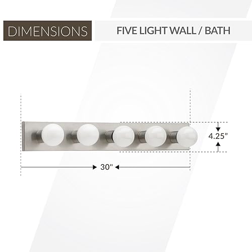 Image of Generation Lighting 4735-98 Center Stage Traditional Five Light Wall /Bath Vanity Style Fixture, Brushed Stainless Finish, 5-Light, 500 Total Watts, 4.25 Inch Height