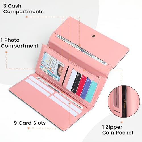 Pomelo Best Wallet Women RFID Blocking Trifold Credit Card Holder Slim Womens Wallet with Zipper Coin Pocket ID Window Green4