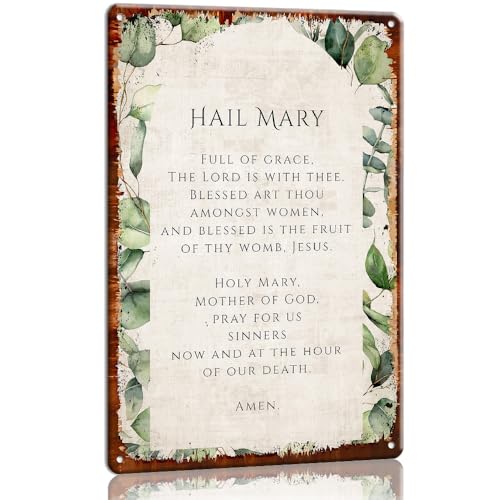 Panfegze Hail Mary Prayer Metal Tin Sign Virgin Mary Mother