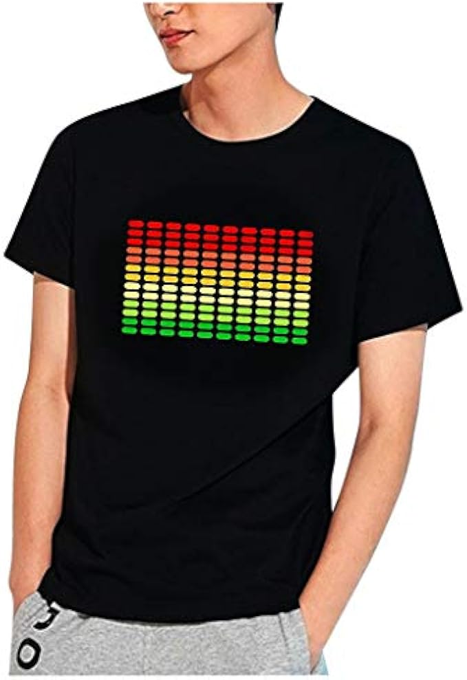 FIRERO Men Party Disco DJ Sound Activated LED Light Up and Down Flashing Glowing T-Shirt