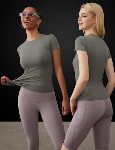 IECCP Womens Basic Short Sleeve Slim Fit T Shirts Soft Crewneck Tee Summer Cute Gym Yoga Running T Shirt Stretchy Work Out Top Sports T-Shirts Summer Tee Gray S - Image 3