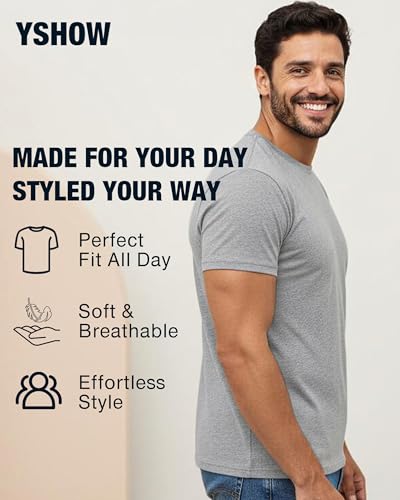 Image of Mens T-Shirts Crew Neck Shirts Athletic Fitted Plain Basic Tees Soft Cotton Blend Comfort T Shirts for Men