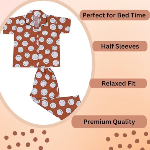 Image of Soft Cotton Printed Night Dress Night Suit Sleepwear Nightwear Set Unisex Kids Wear