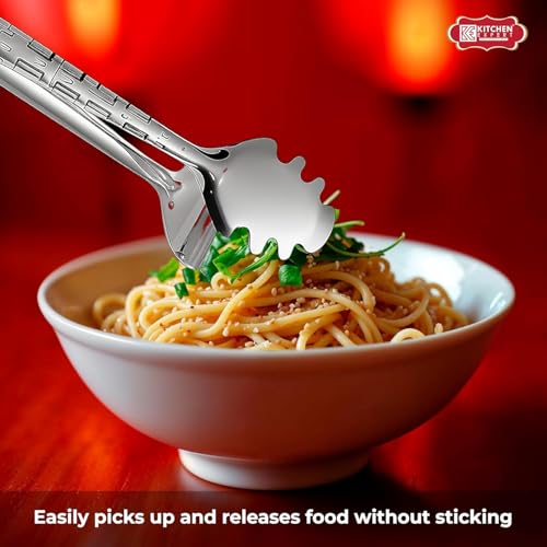 Image of Kitchen Expert Stainless Steel Utility Tong | Multipurpose Chimta /Pakkad for Salad Barbeque | Tong for Kitchen | Tong for, Frying Cooking & Serving | Utensil for Home, Hotel, Restaurant | 10 Inch