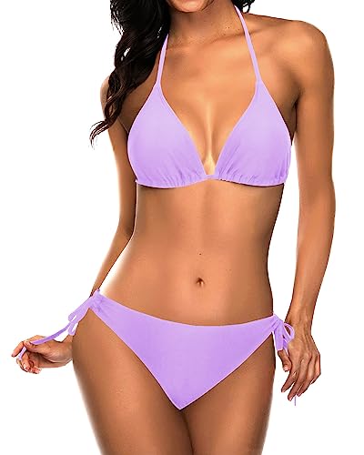 Image of Tempt Me Women Triangle Bikini Sets Halter Two Piece Sexy Swimsuit String Tie Side Bathing Suit