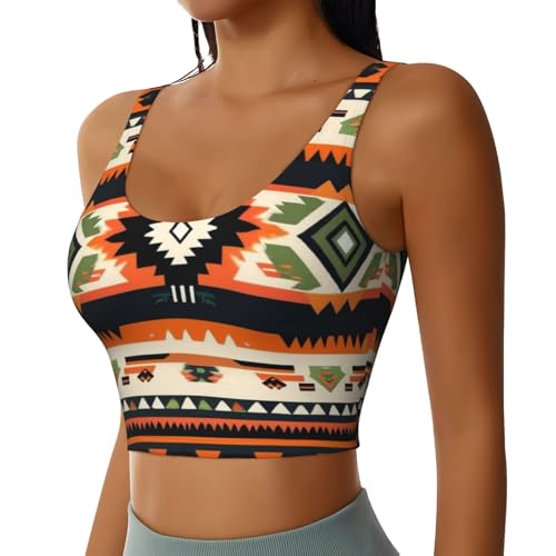 Cozy for Abstract Geometric Ethnic Tribal Style Yoga Bra for Women Girls, U-Shaped Back Tops with Pads Control Shapewear Outfit for Sports Fitness