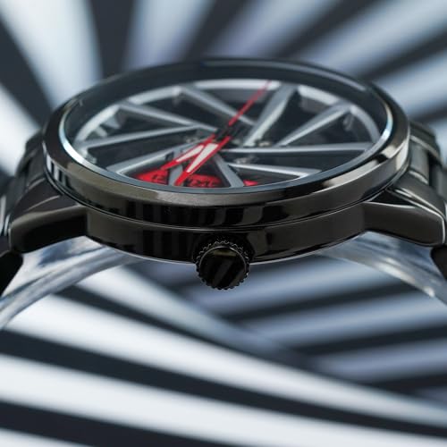 SKMEI New Car Wheel Watch with Rolling Creative Fashion Analog Watch, Black Dial Zink Alloy Case Men's Watch, Stainless Steel Black Color Band, Quartz Movement, Water & Scratch-Resistant-1990