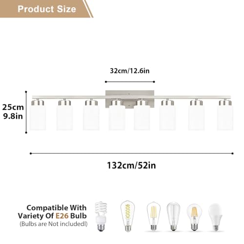 Image of IZORRO Bathroom Light Fixtures, Modern Vanity Lights, Bathroom Lighting Fixtures Over Mirror with Milky White Shade, Wall Sconce for Living Room Cabinet Bedroom (Brushed Nickel, 8-Light)