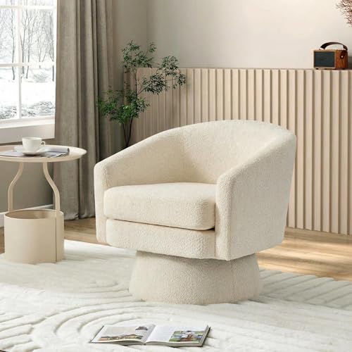 Sillón redondo chenille beige con giro 360 grados miniatura 1