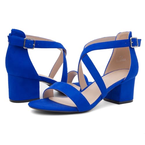 Image of Shoe Land SL-LESSA Women's Low Heels Open Toe Dress Heeled Sandals Cross Ankle Strap Chunky Block Short Heel Pumps Shoes for Office Prom Wedding Party