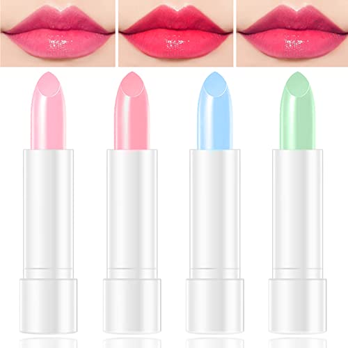 4 Pcs Color Changing Change Lipstick Magic Jelly Crystal Lipstick Set Lip Care Nutritious Plumper Tinted Lip Balm Waterproof Long Lasting Lip Moisturizer Temperature Color Change Lip Gloss Lip Makeup #TOP8