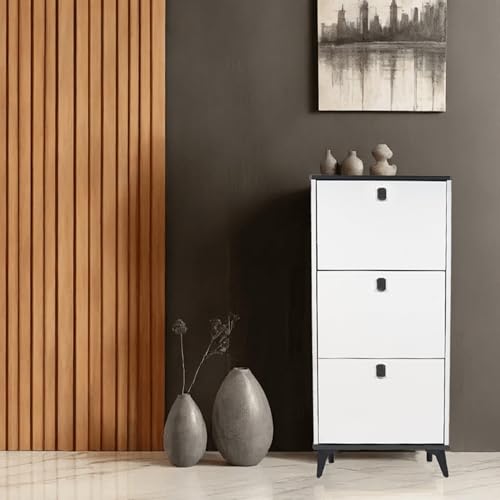Image of The Artment your artistic apartment Slimline 3 Drawer Shoe Cabinet, MDF Material - Space Saving Shoe Storage Organizer for Hallway & Entryway | Modern Footwear Stand | Home Furniture (50x17x118 cm)