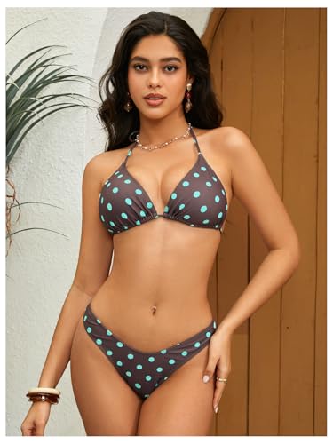 Image of RoseSeek Women's 4 Piece Polka Dots Bathing Suits Cover Up Skirt & Bandana