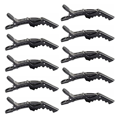 ZEVONDA 10Pcs Crocodile Clips Cheveux Barrettes - Clips Professionnels de Sectionnement de Poils de Crocodile Coiffure Pinces à Cheveux, Noir