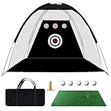 Golf Practice Net, 10ft x 7ft Golf Hitting Training Aids Nets with Target Backyard Driving Chipping, 1 Golf Mat & 5 Golf Balls & 1 Golf Tee & Carry Bag for Indoor Outdoor Sports Game (Black)
