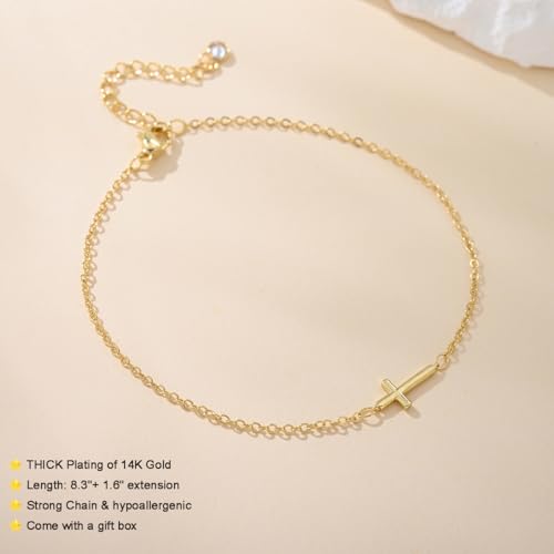Image of Anklets for Women 14K Gold Plated Anklets Waterproof Ankle Bracelets for Women Silver Ankle Bracelet Layered Cross Satellite Bowknot Flower Pearl Beach Anklets Cute Jewelry Gift