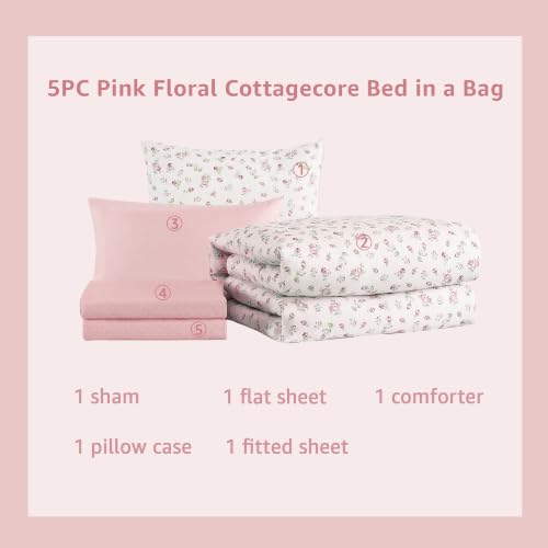 Image of Twin XL Comforter Set for Girls Floral Cottagecore 5 Pieces Bed in a Bag