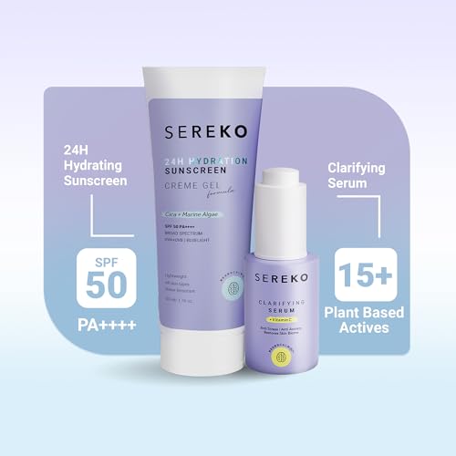 Image of Sereko Vitamin C Glowing & Brightening Face Serum & Sunscreen Cream Gel SPF 50++++ for Women & Men (Glow & Protect Duo)