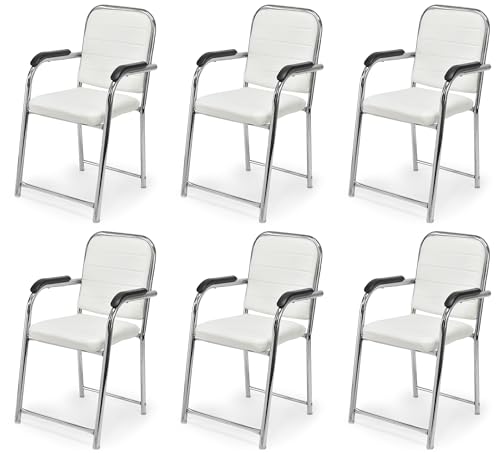 Image of GOYALSON Office Chair Visitor with arm Rest with Steel Frame and Cushioned seat Back Chair Without Wheels Chair (6, White, Heavy 1)
