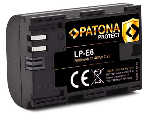PATONA Protect V1 LP-E6 Batterie (2000 mAh) avec capteur NTC et boîtier V1 - Système de batterie intelligent - Dernière génération