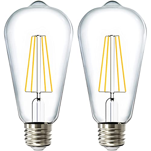 Edison Bulbs LED ST64, Clear Vintage Filament Waterproof Bulb, 800 LM, 8.5W (60W Equivalent), 3000K Warm White, E26 Medium Base, Decorative Dimmable UL 2 Pack by Sunco Lighting - Used condition - US$13.59