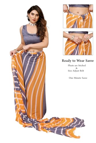 Image of ROOP SUNDARI SAREES Readymade Pleated Pre Drape Stitched Floral Printed Georgette Saree For Women's With Lace Border & Blouse(Ready To Wear One Minute)