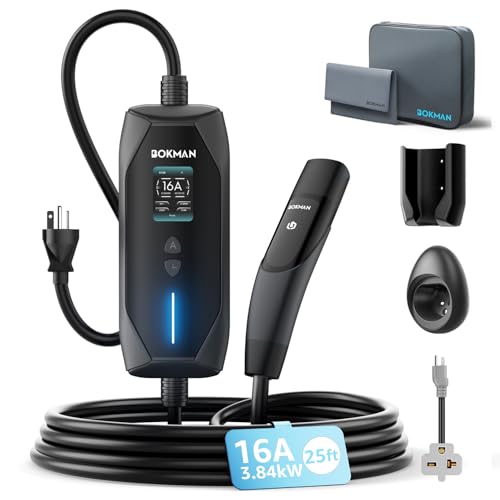 bokman for Tesla Mobile Charger Level 1& Level 2 (120/240V 16A) 25ft Cable and NEMA 6-20 Plug+NEMA 5-15 Adapter NACS Connector for Models Y/X/3/S