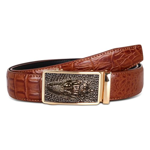 Image of Aurolran Men&Womens Leather Dress Belt Business Automatic Buckle Belt Color-Black Silver Gold